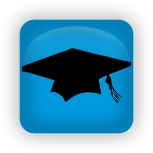 Black Graduation hat on blue background