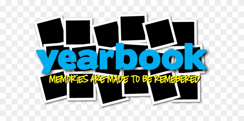 blue letters spelling yearbook on black blocks background