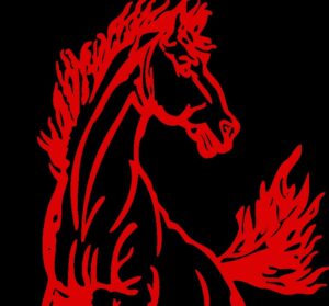 Top of mustang logo with red fill and black background