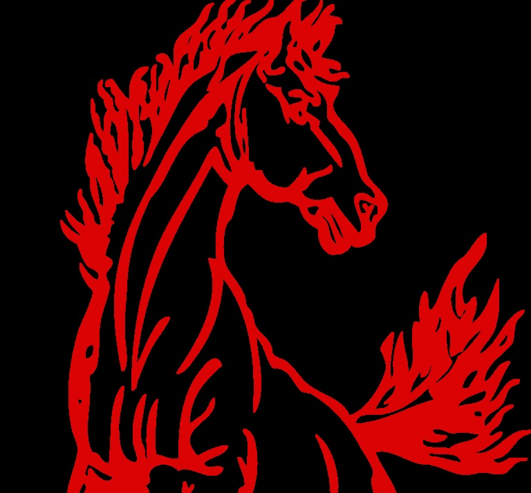 Top of mustang logo with red fill and black background