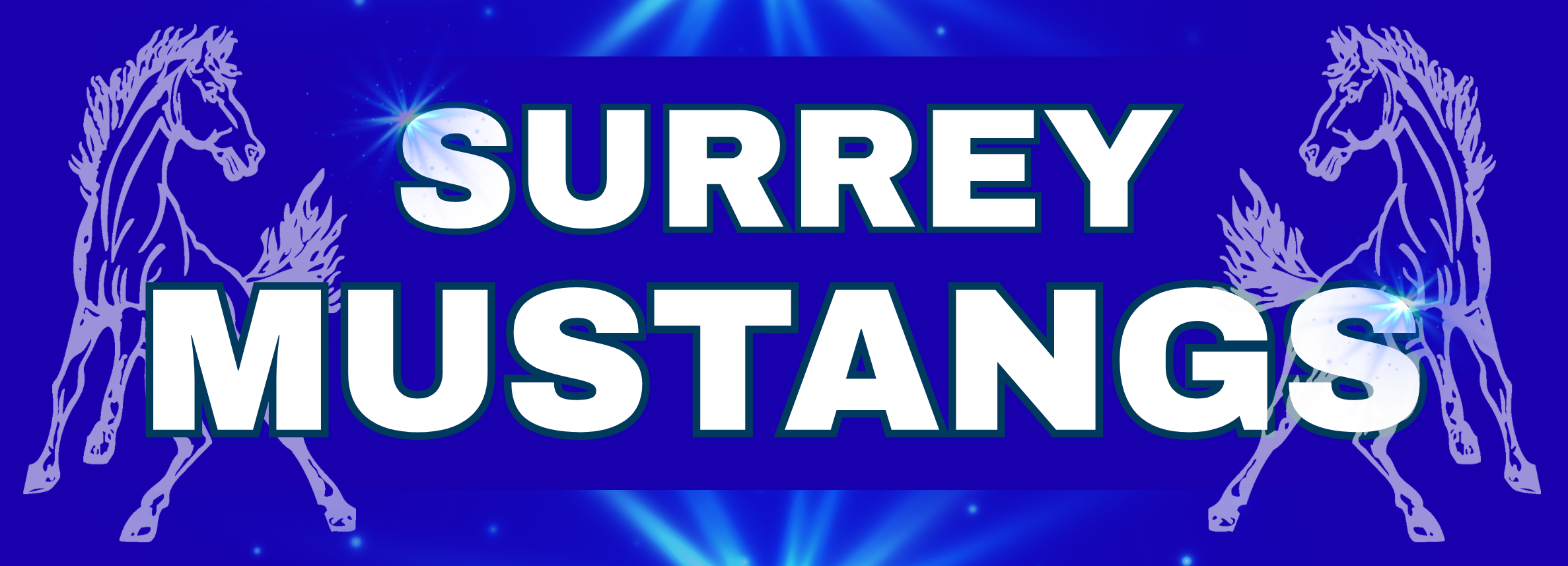 School Banner states Surrey Mustangs with star bursts and horse logo on both end
