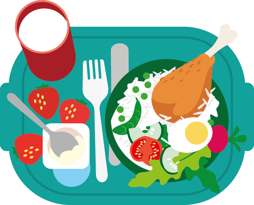 Picture of a Plate of food with chicken rice and a cup of milk