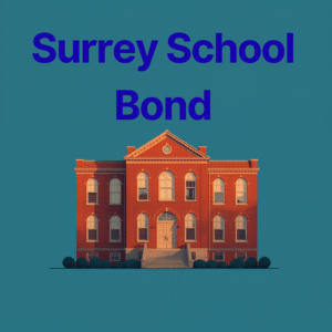 Surrey School Bond Graphic with blue letter ing