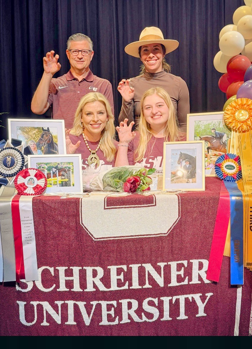 This is a photo from Spring Signing Day 2025. It is an Austin High student and her family.