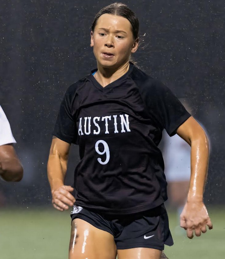 This is photo of a soccer player at Austin High. Lady Maroons soccer 2026 season.