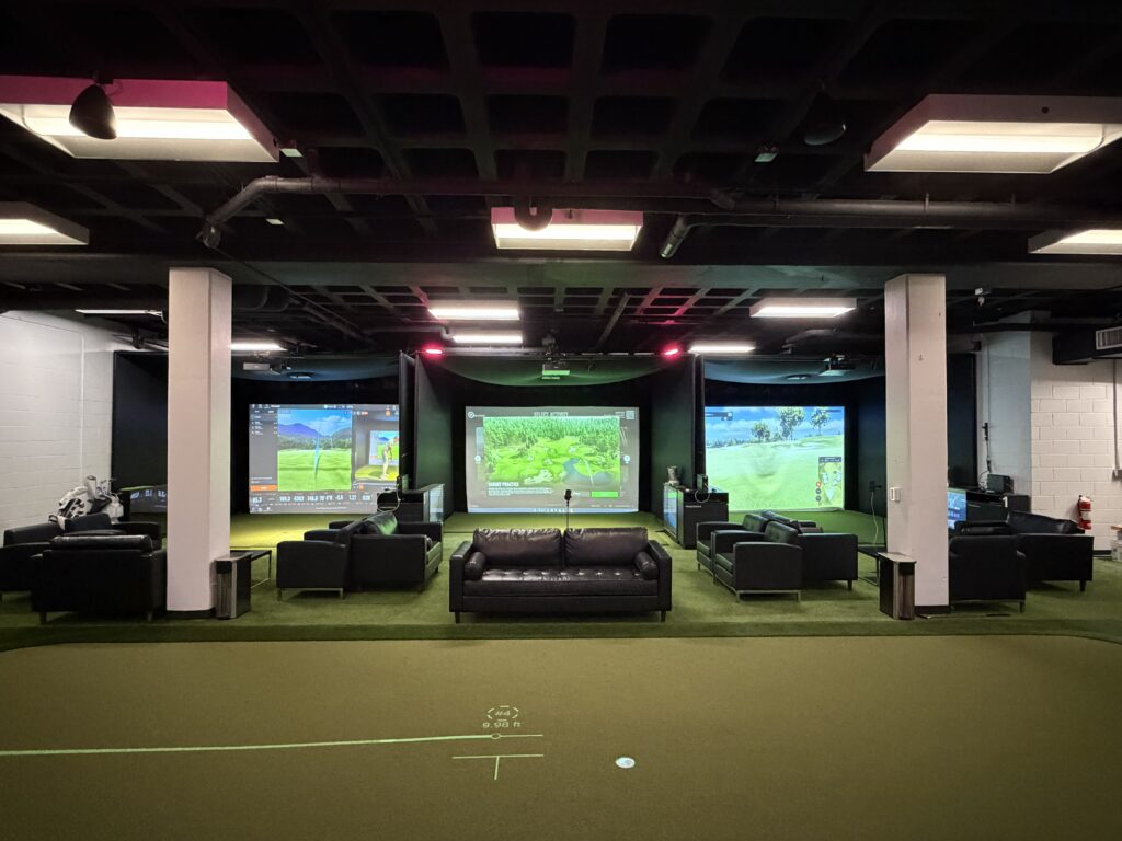 Trackman Hitting bays at new Austin High Crenshaw Golf Academy indoor training facility.