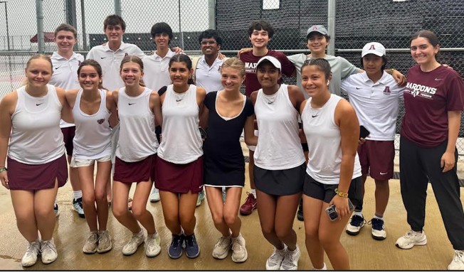 AHS district championship photo of tennis team. The Maroons are 26-6A district champions in tennis in 2026.