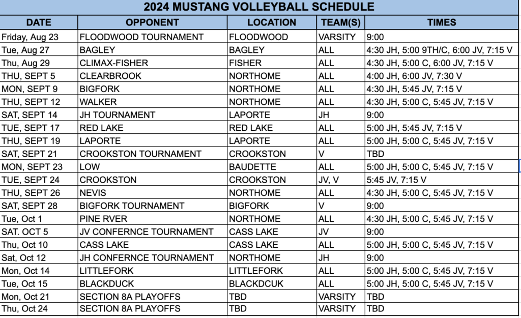 2024 Volleyball schedule