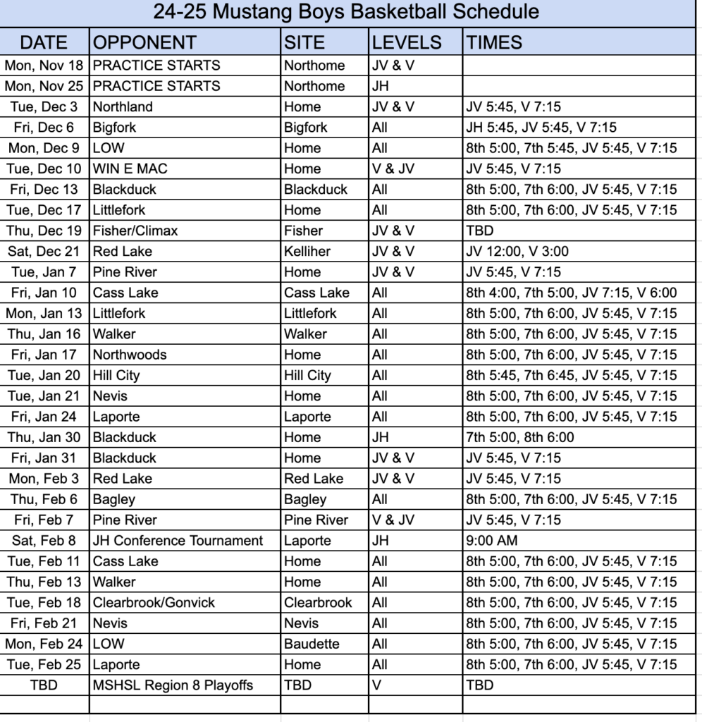 Boys Basketball schedule 24-25