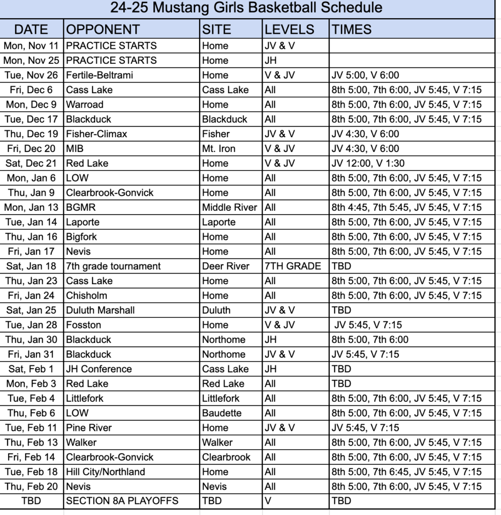 Girls Basketball Schedule 24-25