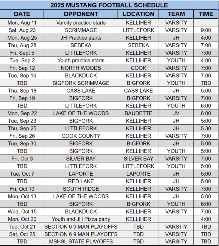 2025 Football Schedule