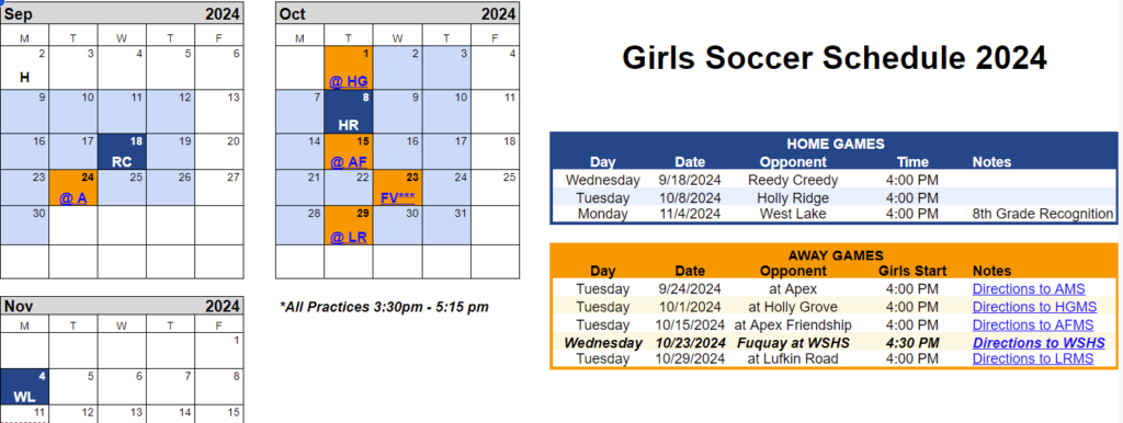 soccer schedule