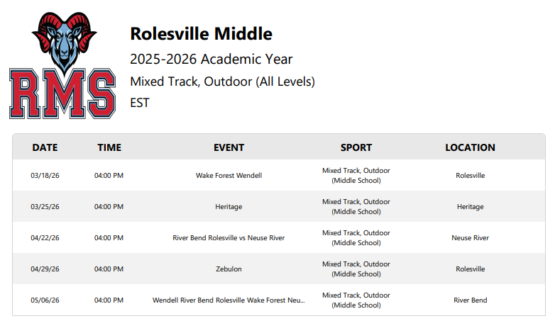 2026 Track Schedule