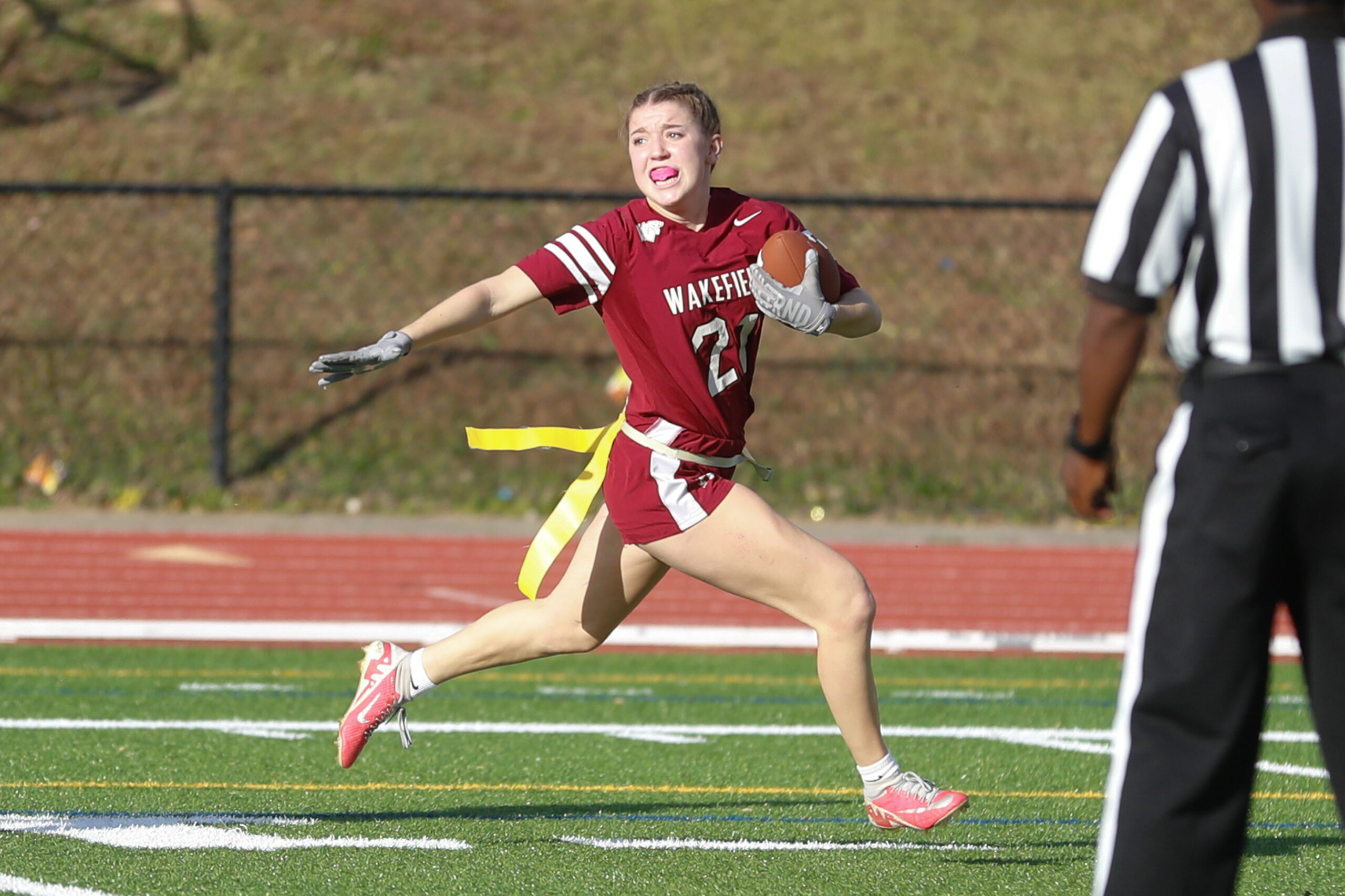Sara Barlett (21) of Wakefield. Wakefield defeated Ashley 20-6 in the NC Flag Football State Championship on Saturday, Nov. 22, 2025 (Photo: Dean Strickland/National Amateur Sports)