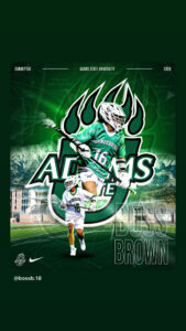 Boss Brown graphic in his lacrosse gear announcing his commitment to Adams State