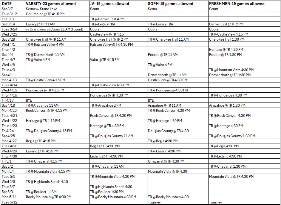 2026 Master Schedule
