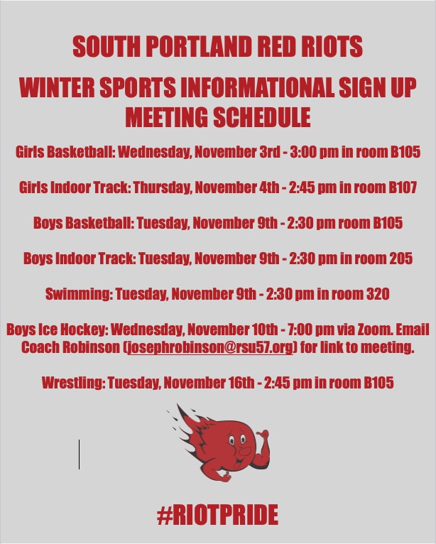 Winter Sports Informational Sign Up Meeting Schedule