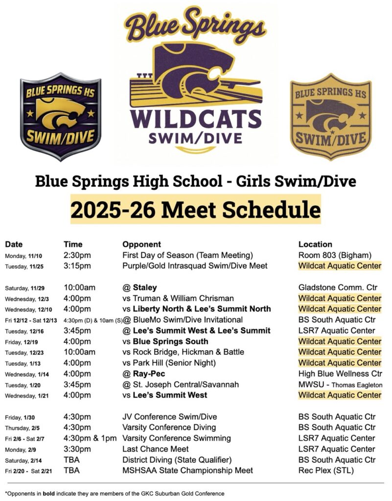 2025-26 BSHS G Swim/Dive Meet Schedule