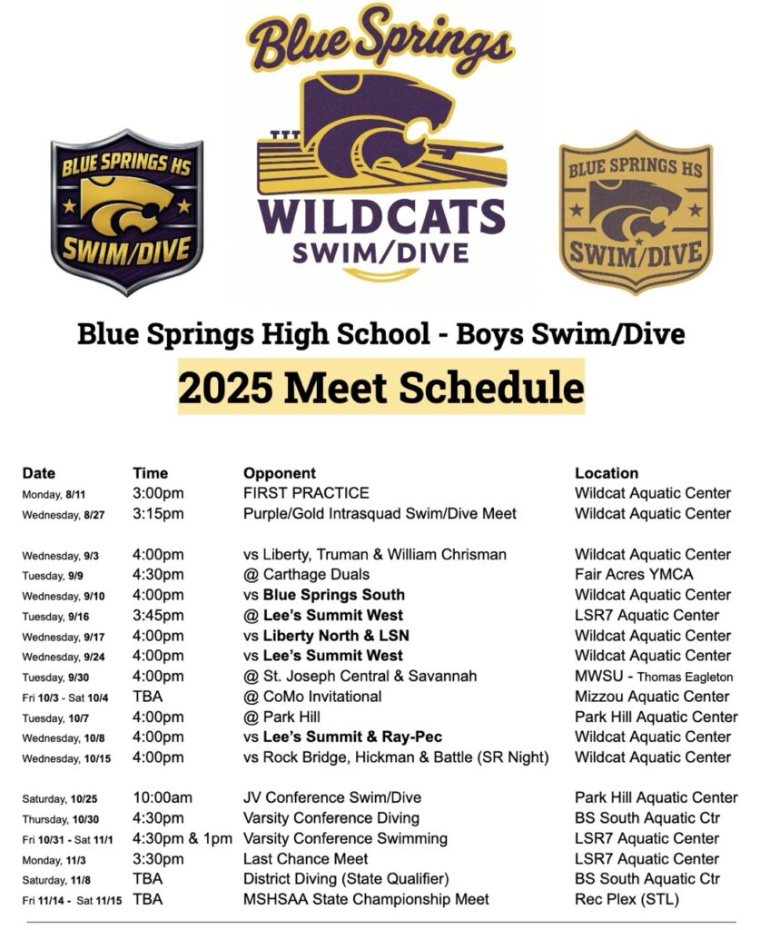 BSHS Boys Swim Dive 2025 Meet Schedule