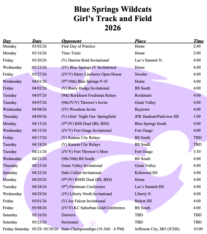 G Track and Field Schedule