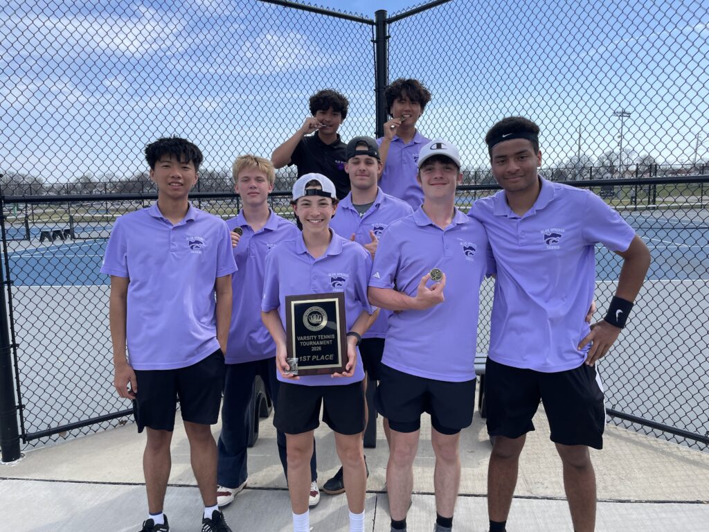 1st Place at the William Chrisman Varsity tournament (L to R) front row Jon Lin, Owen Bonham, Finn Helmer, Lleyton Marriott, Will Lynch, Sasu Akalor, (Top) Zayden Pha and Miru Lee
