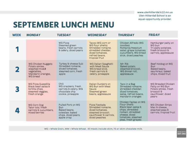 Breakfast/Lunch Menus UlenHitterdal Public Schools