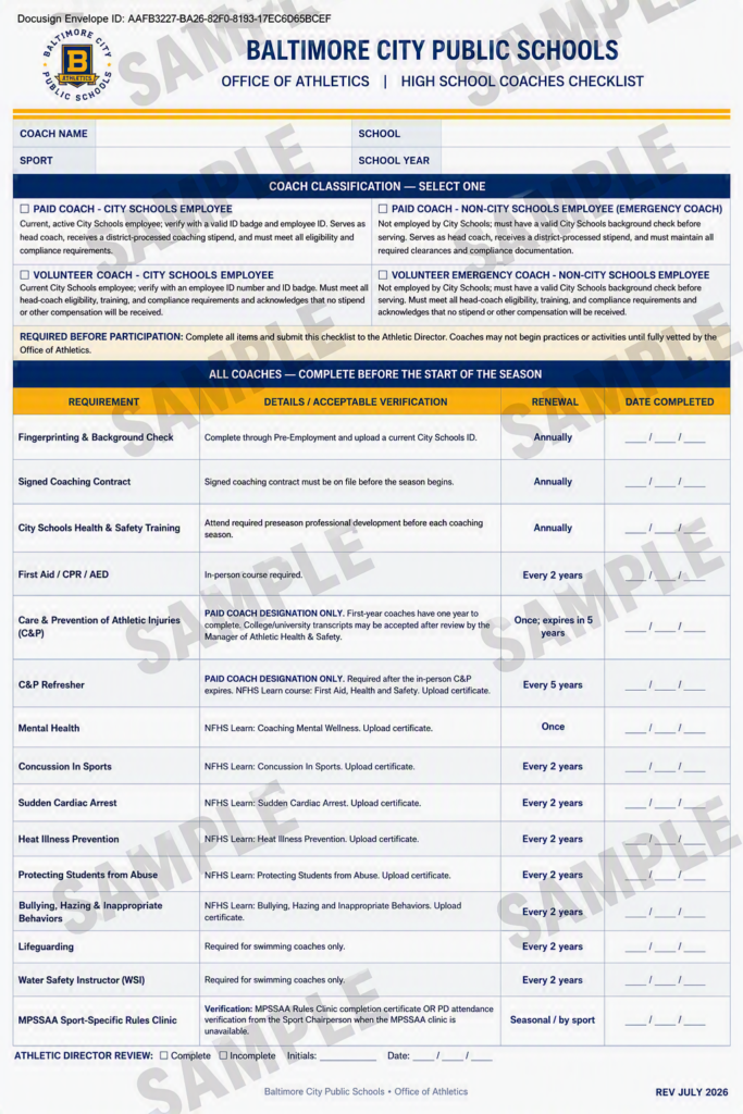 Sample Coach Checklist