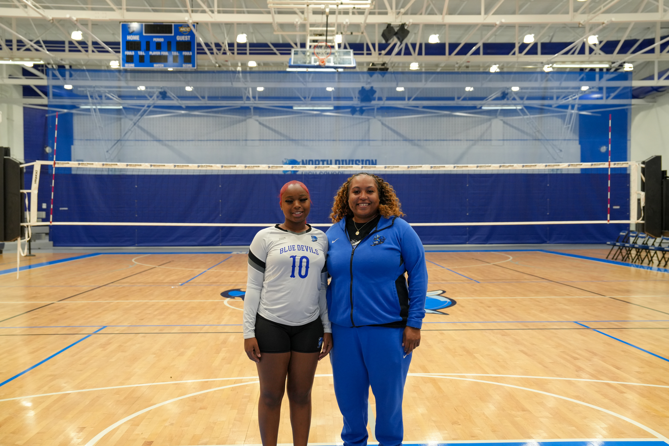 Neveah Stovall and Coach Mary Cunningham-Watts at North Division multi-sport field house