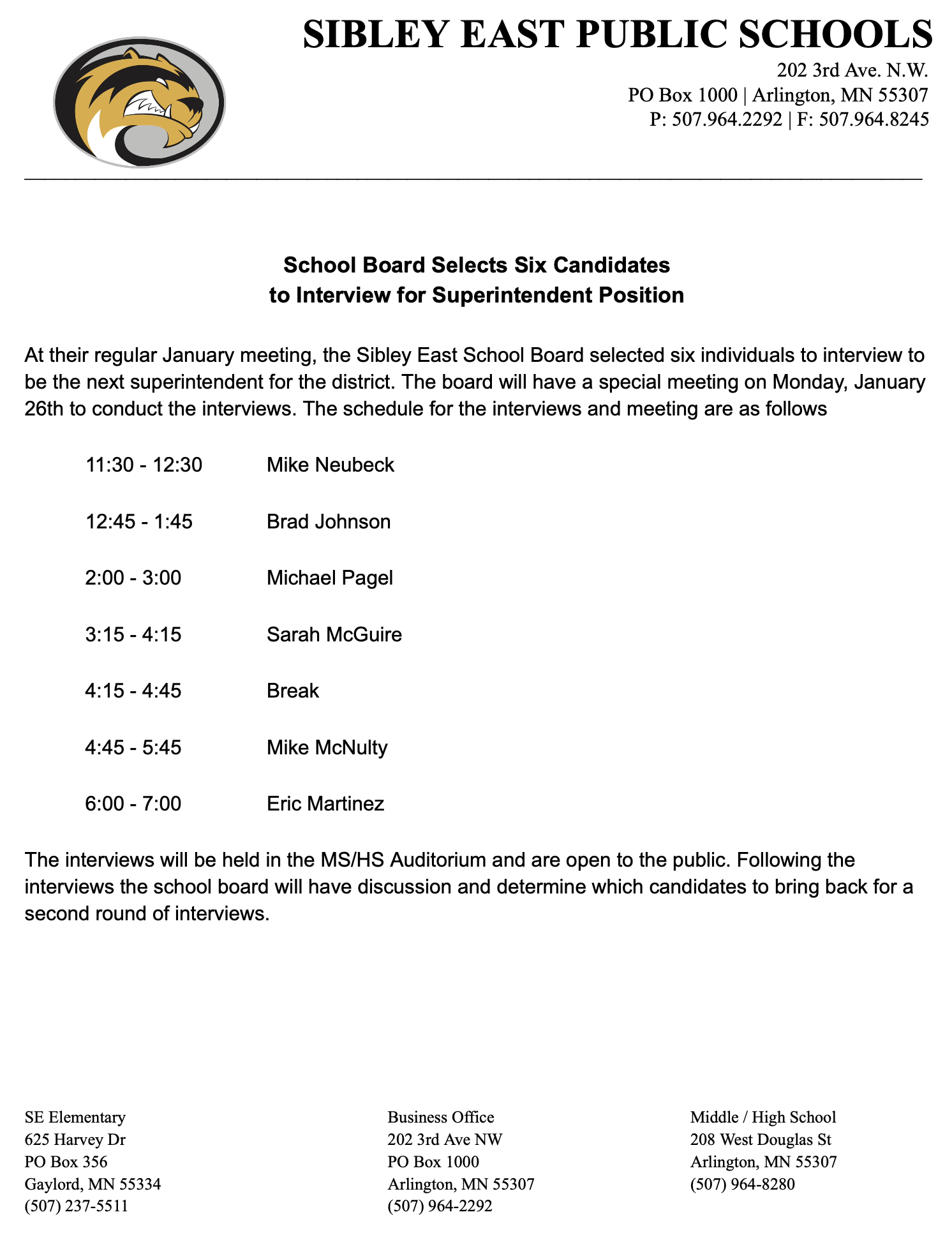 First round Superintendent interview list.