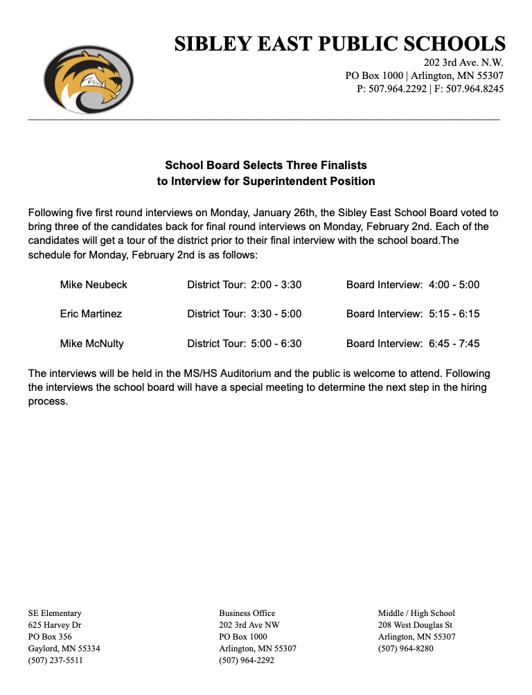 Superintendent Finalists List.