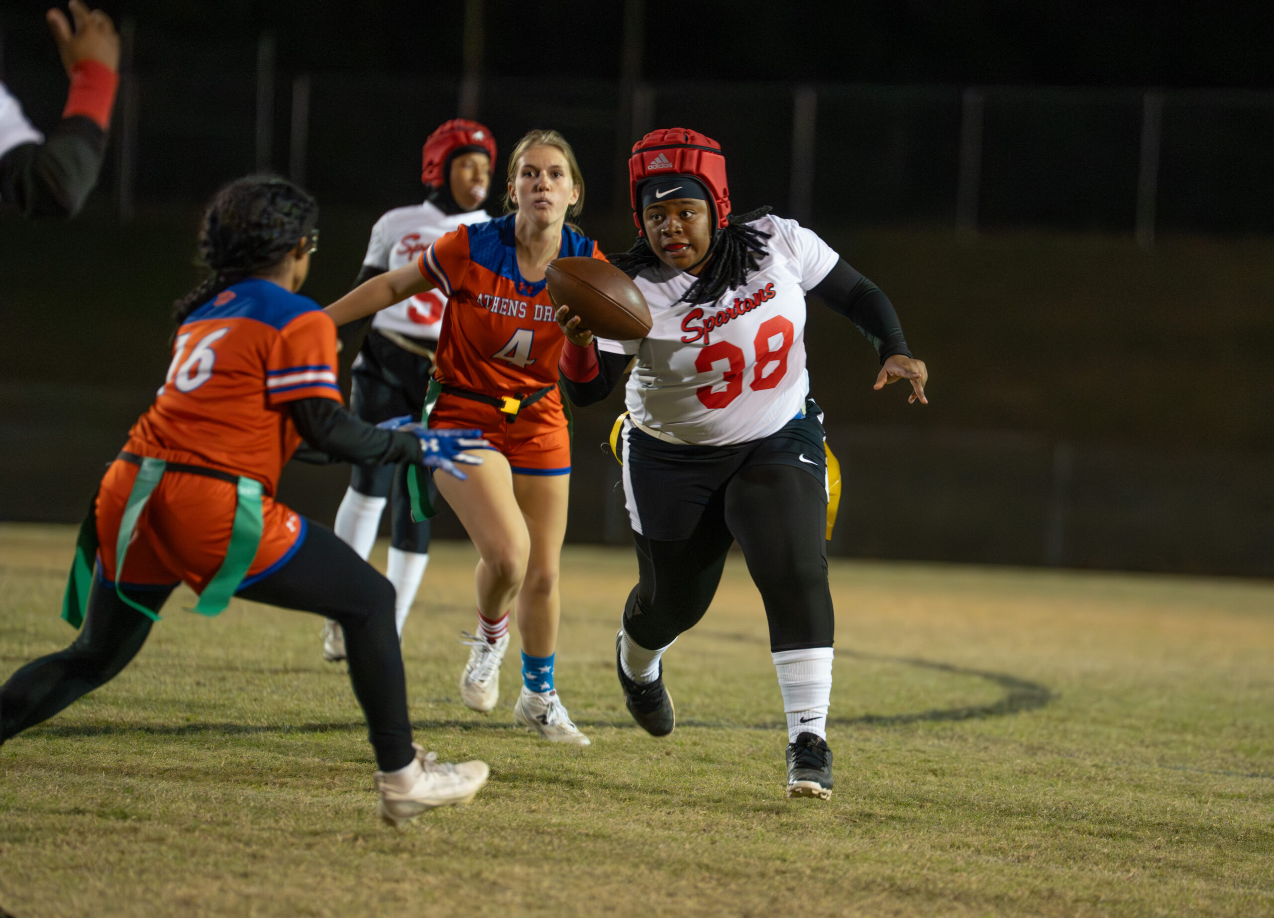 Southern Durham defeated Athens Drive 31-7 in the first round of the flag football state playoffs on Wednesday, Nov. 12, 2025 (Photo: Nick Stevens/National Amateur Sports)