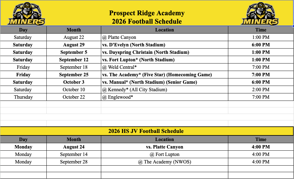 2026 Football Schedule