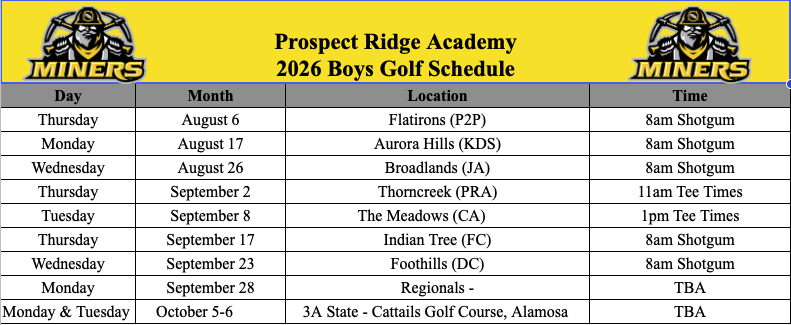 2026 Boys Golf Schedule