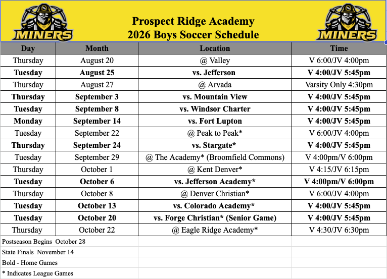 2026 Boys Soccer Schedule