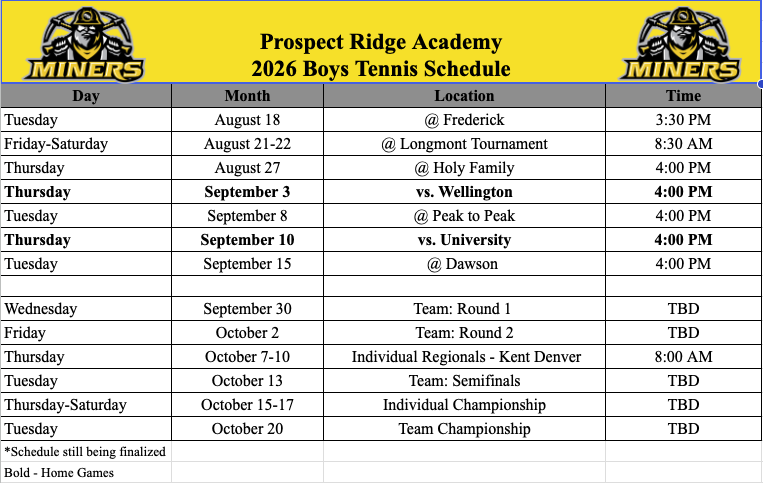 2026 Boys Tennis Schedule
