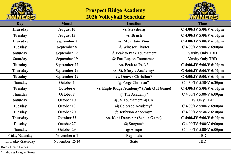 2026 Volleyball Schedule