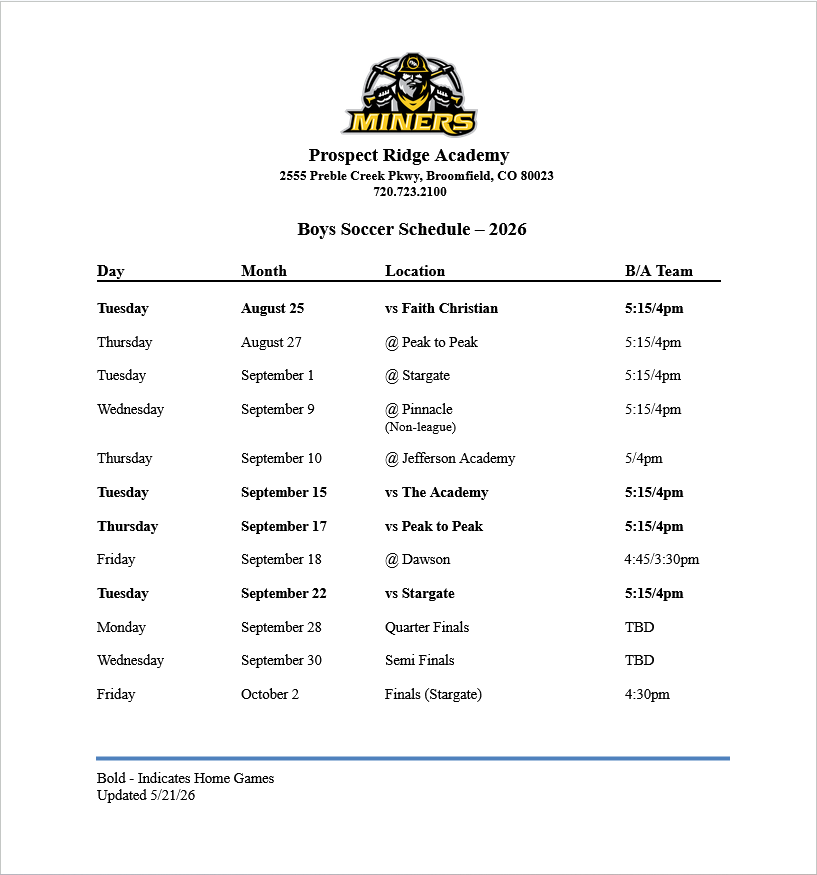 2026 MS Boys Soccer Schedule