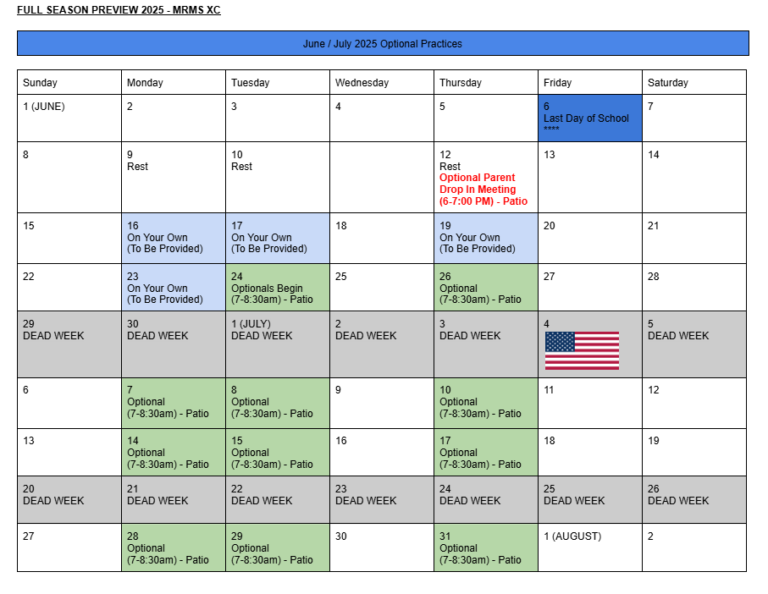 June and July Calendar