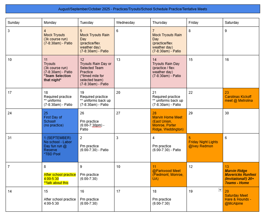 August and September Calendar