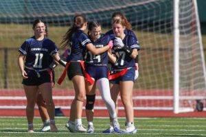 Janelle Duval (14) of Cuthbertson. Ashley defeated Cuthbertson 14-6 in the semifinals of the NC Flag Football State Playoffs at Durham County Memorial Stadium on Saturday, Nov. 22, 2025 (Photo: Dean Strickland/National Amateur Sports)