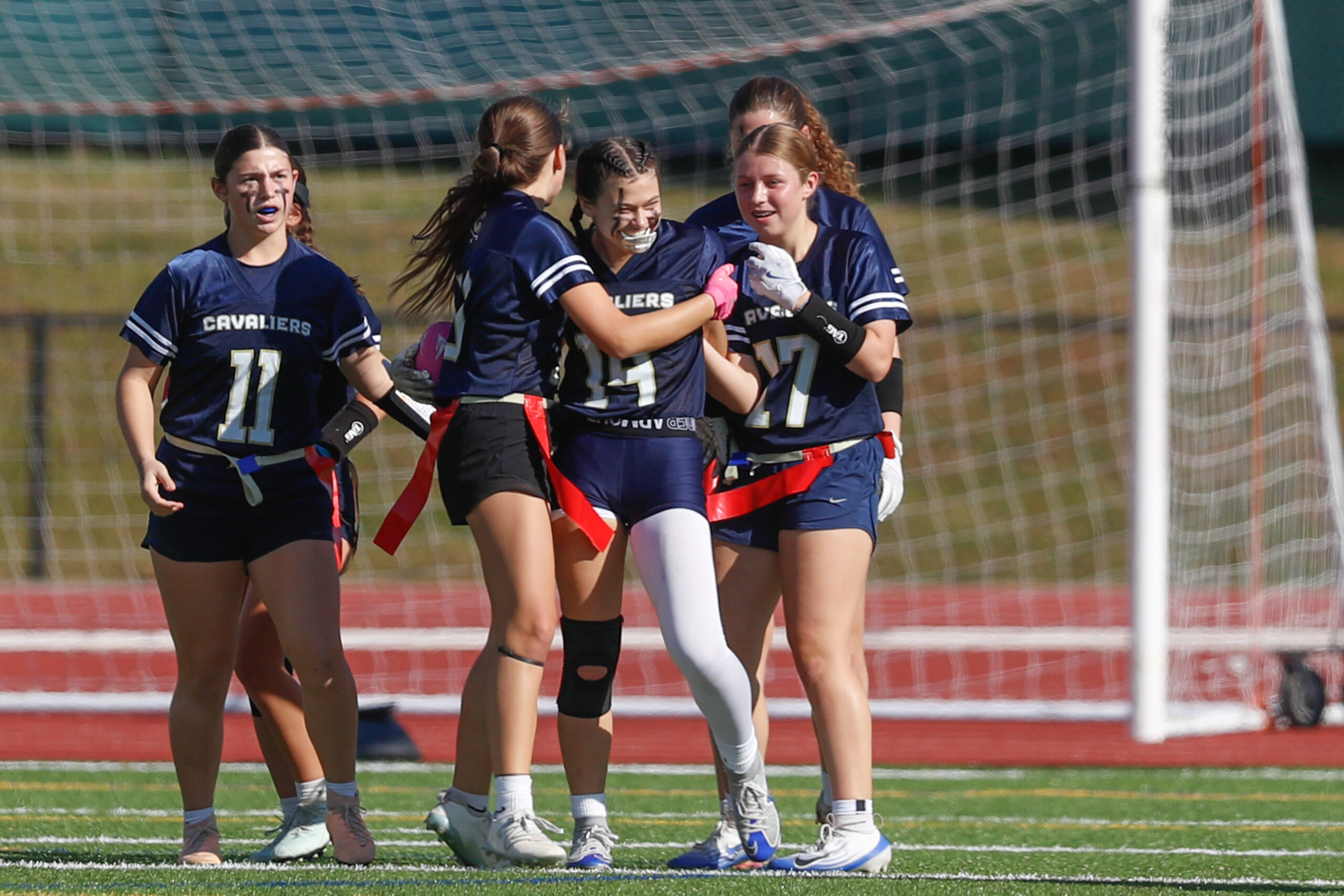 Janelle Duval (14) of Cuthbertson. Ashley defeated Cuthbertson 14-6 in the semifinals of the NC Flag Football State Playoffs at Durham County Memorial Stadium on Saturday, Nov. 22, 2025 (Photo: Dean Strickland/National Amateur Sports)