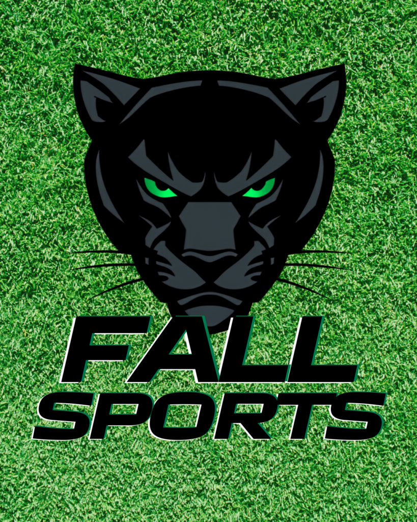 panther head with green background for fall sports