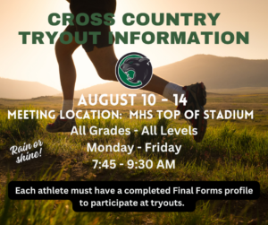 Cross Country running Mehlville Aug 10 - 14, 7:45 - 9:30a
