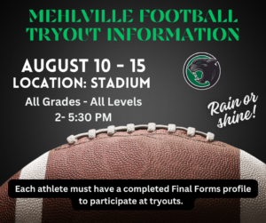 football practice Aug 10 - 15 2 - 5:30 PM