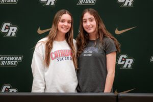 On the left – McKenna Randall – Girls Soccer – Catawba College On the right – Phoebe Serkin – Girls Soccer – Catawba College