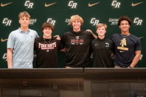 Starting on the left and moving over

Caden Glauber – Baseball – University of North Carolina

Britton Nash – Baseball – USC Sumter

Zach Boutwell – Baseball – Gardner-Webb University

Gavin Oberg – Baseball – Mount Saint Mary College

Sam Schwamb – Baseball – North Carolina A&T