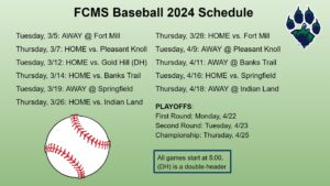FCMS Baseball Schedule
