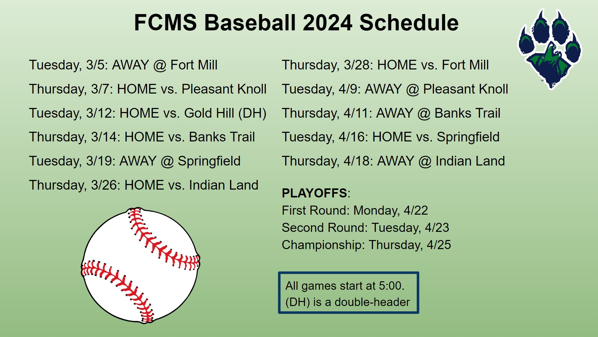 FCMS Baseball Schedule