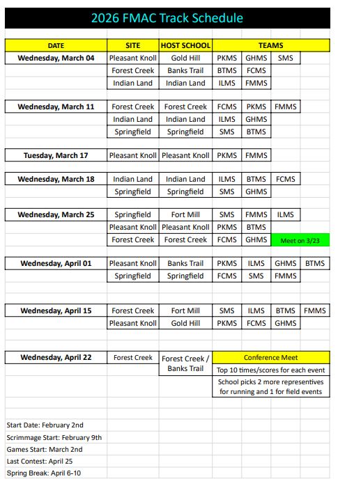 26 FMAC Track Schedule