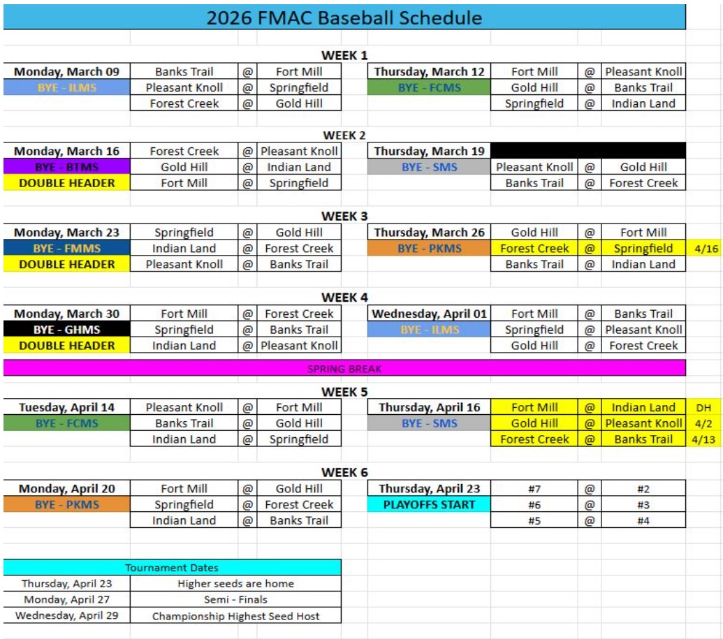 updated baseball schedule